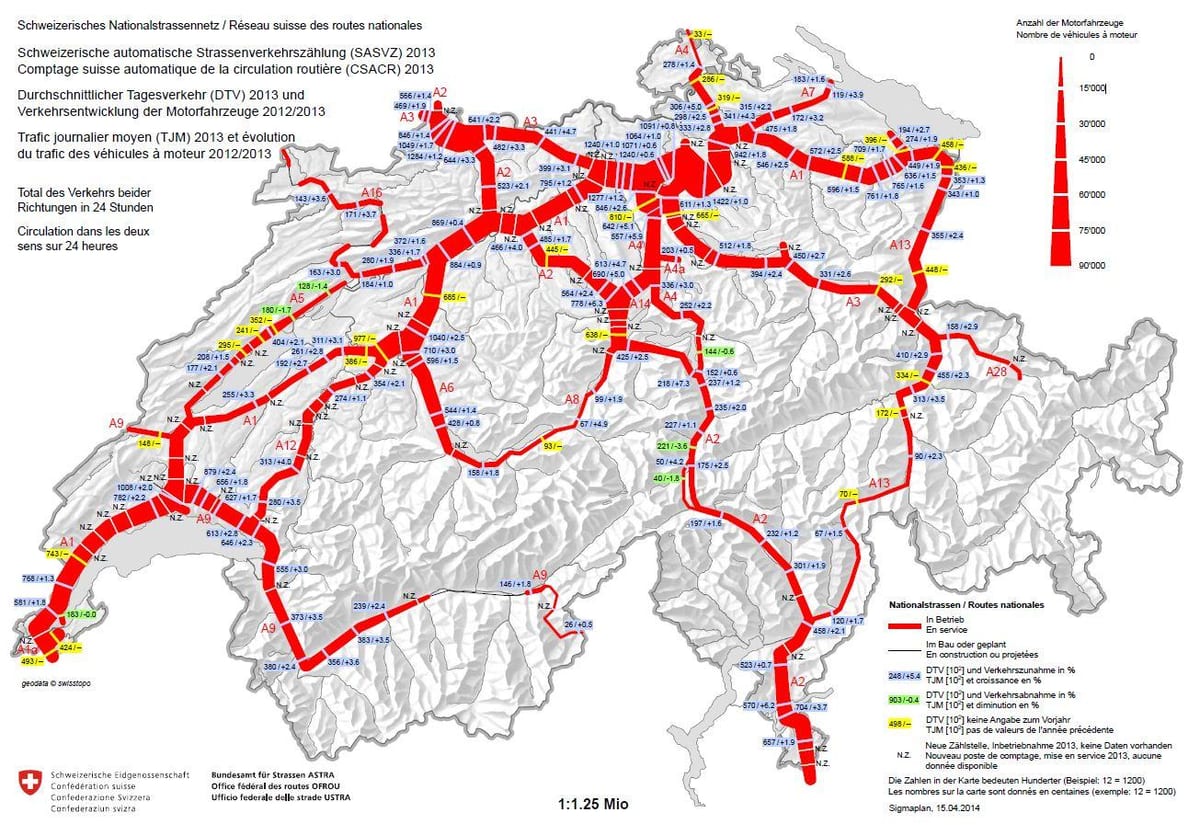 mapa švajčiarska diaľničnú známku
