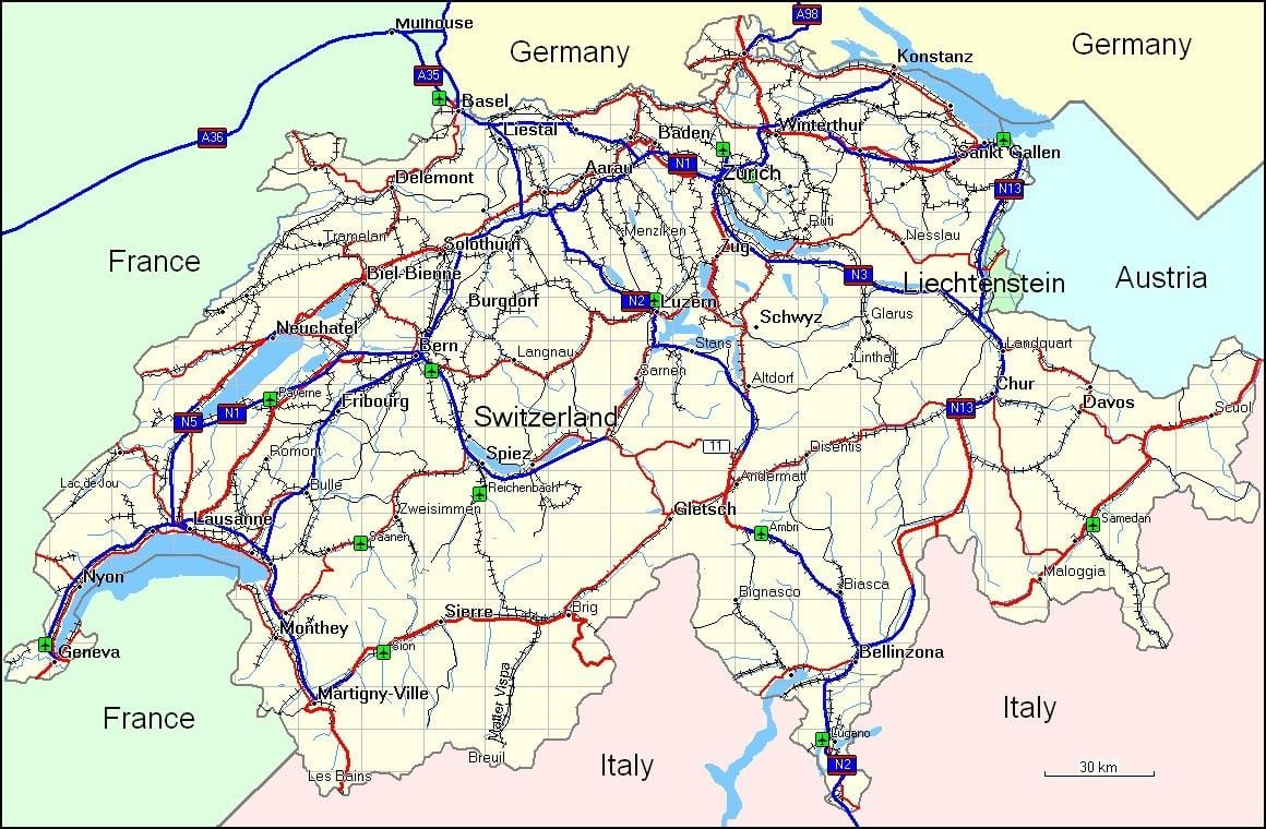 mapa švajčiarska horách