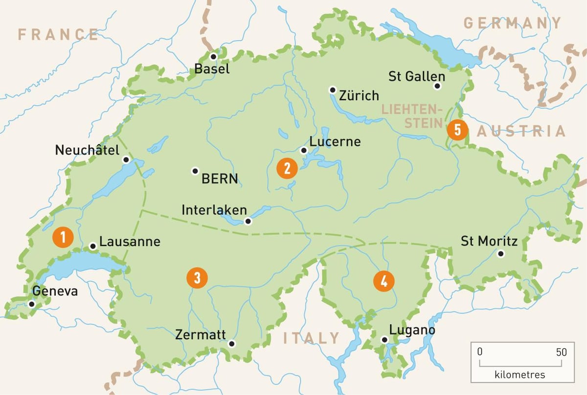 mapa švajčiarska regiónov