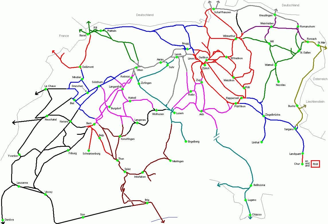 mapa švajčiarska vlakovej stanice