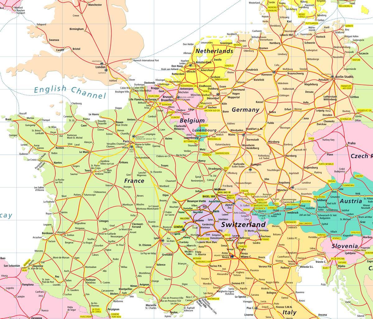mapa eurail mapu švajčiarsko