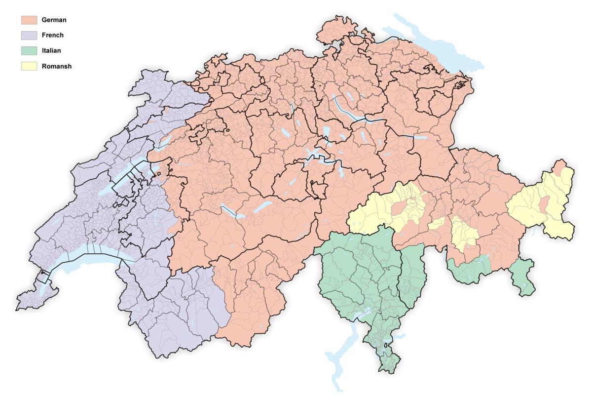 mapa švajčiarska jazyk