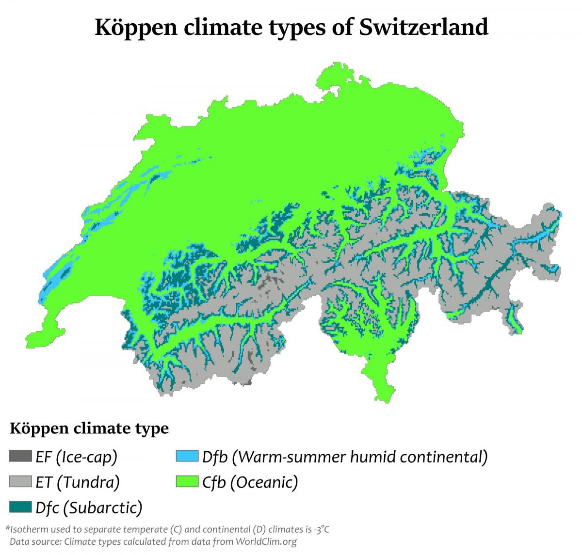 mapa švajčiarska klímy