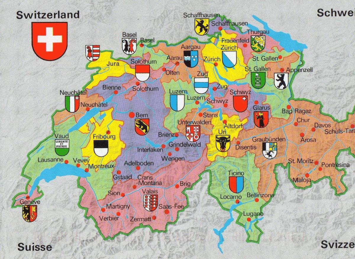 mapa švajčiarska s turistické atrakcie