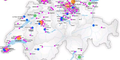 Švajčiarsko mapa s hlavnými mestami