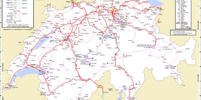 Cestovanie vlakom vo švajčiarsku mapu