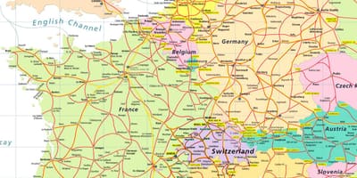 Mapa európy ukazuje švajčiarsko