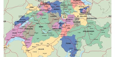 Mapa švajčiarska s mestá a obce