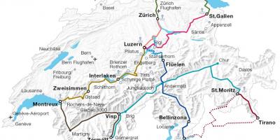 Švajčiarsko vlakovej trasy mapu